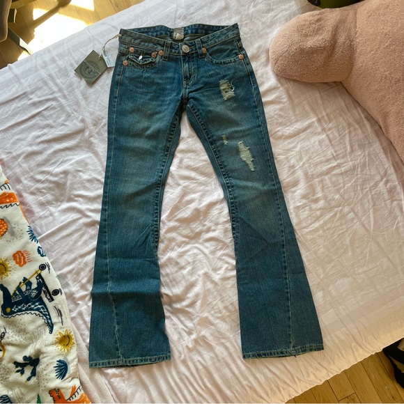 True Religion vintage 2000’s size 28 blue bootcut flare lowrise jeans - Picture 3 of 7